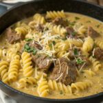 Beef and Rotini in Garlic Parmesan Sauce