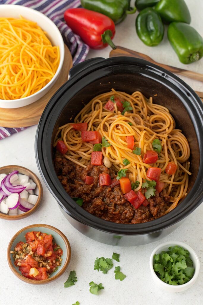 Crockpot Taco Spaghetti: A Cheesy, Flavorful, Family-Friendly Dinner

