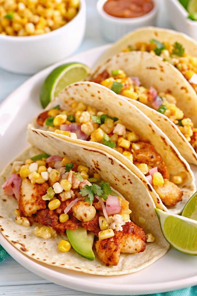 Ingredients for Fried Chicken Street Corn Tacos