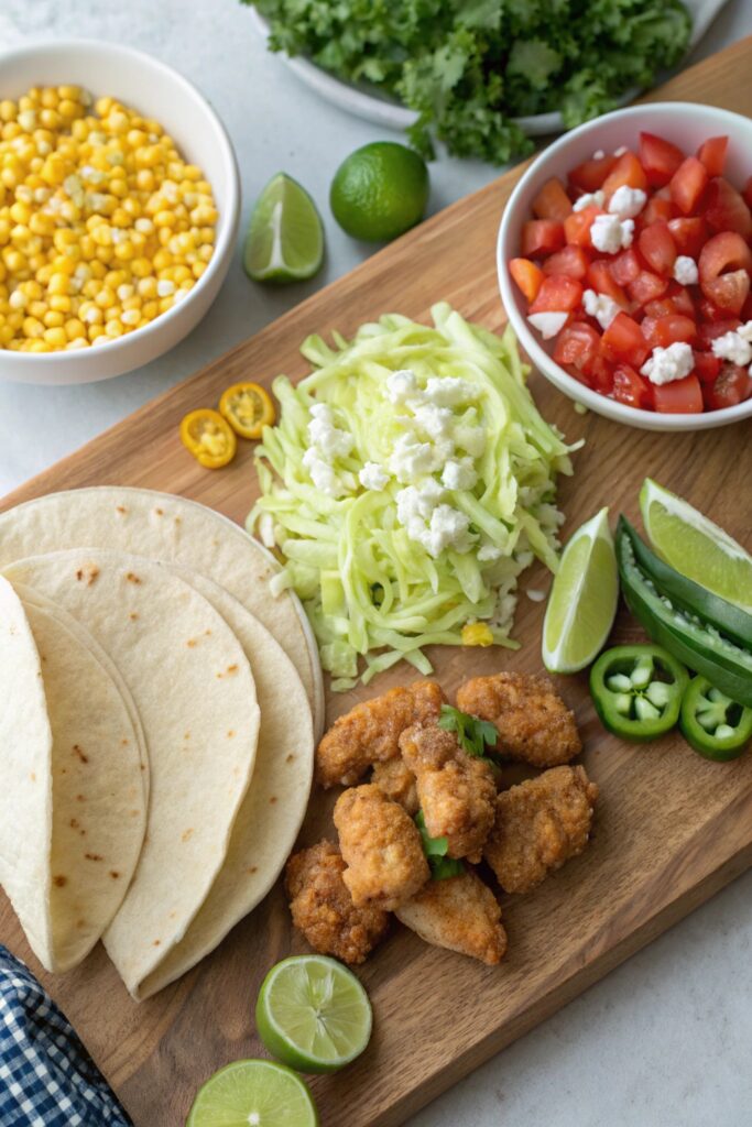 Ingredients for Fried Chicken Street Corn Tacos