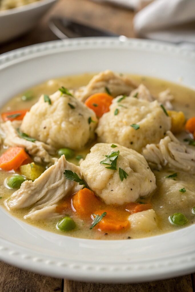 Crockpot Chicken and Dumplings Recipe is the ultimate comfort food with tender chicken, fluffy dumplings, and creamy broth. Try it today!