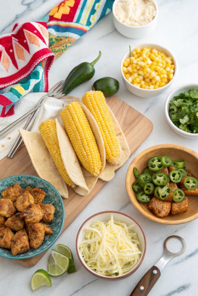 Ingredients for Fried Chicken Street Corn Tacos