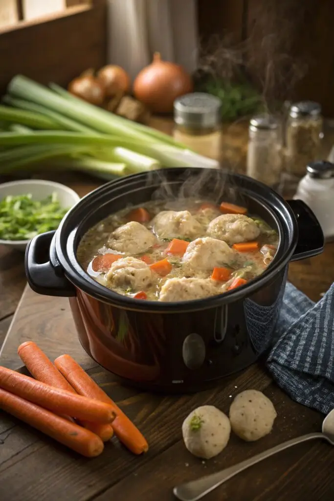 Crockpot Chicken and Dumplings Recipe is the ultimate comfort food with tender chicken, fluffy dumplings, and creamy broth. Try it today!